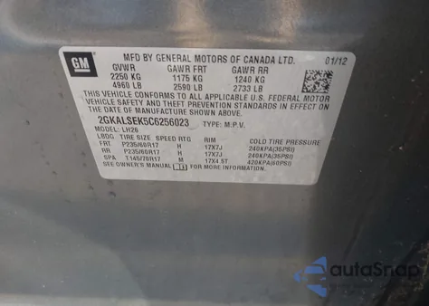 2012 GMC Terrain Sle from USA, damaged, VIN 2GKALSEK5C6256023